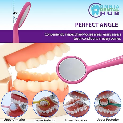 100 PCs Dental Grade Disposable Dental Mouth Mirrors by Omnia ONE | Oral Dental Mirror Plastic Dental Instrument | Anti Fog Mouth Glass Mirror for Teeth with Handles Plastic Tooth Mirror