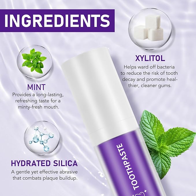 Purple Toothpaste for Teeth Whitening |Purples Teeth Whitening Kit |Stain Removal & Enamel Safe | Fresh Breath Formula with Unique Purple |for Coffee/Smokers/Tea