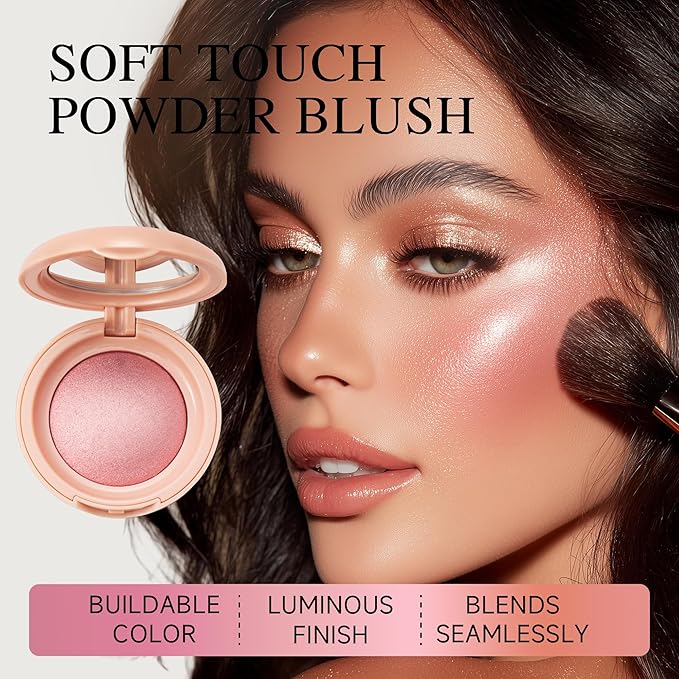 PHOFAY Luminous Blush Powder-Multi-Use Formula, Ultra-Fine & Smooth, Longer-Lasting Wear with Natural Luminous Glow (01#)