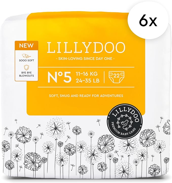 LILLYDOO Baby Diapers - Size 5 (24-35 lbs), Monthly Supply (132 Count), Leak Protection, Skin-Friendly, Ultrasoft, Perfume- & Chlorine-Free, Hypoallergenic, dermatologically Tested, Oeko-TEX®