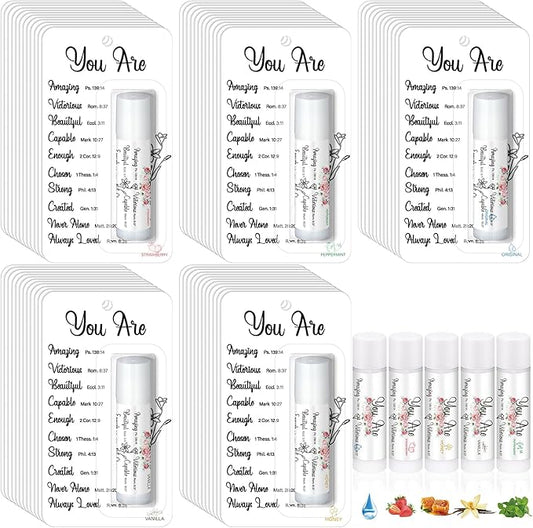 25 Pack Christian Religious Gifts Bulk Bible Verse Lip Balms 5 Flavor for Women Men Christian Religious Church Party Favors with Scripture Inspirational Gifts for Coworkers Staff (Classic)