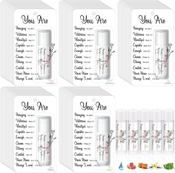 100 Pack Christian Religious Gifts Bulk Bible Verse Lip Balms 5 Flavor for Women Men Christian Religious Church Party Favors with Scripture Inspirational Gifts for Coworkers Staff (Classic)