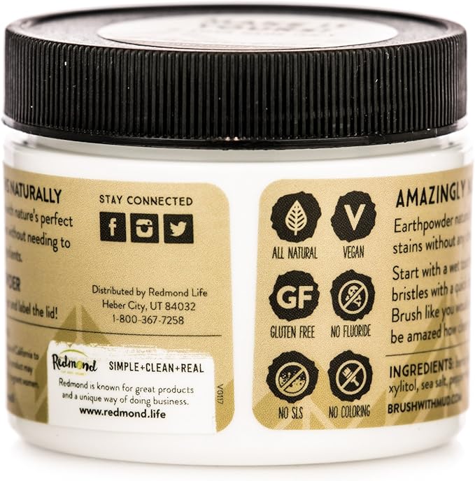 Redmond Earthpowder, All Natural Tooth and Gum Powder Bentonite Clay, Peppermint
