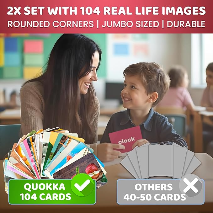QUOKKA 104 Food Flash Cards Set – Kids and Adults Vocabulary Builder for ABA Therapy, Early Childhood Education, and ESL Teaching – Picture Cards for Speech Therapy and Vocabulary Building Activities