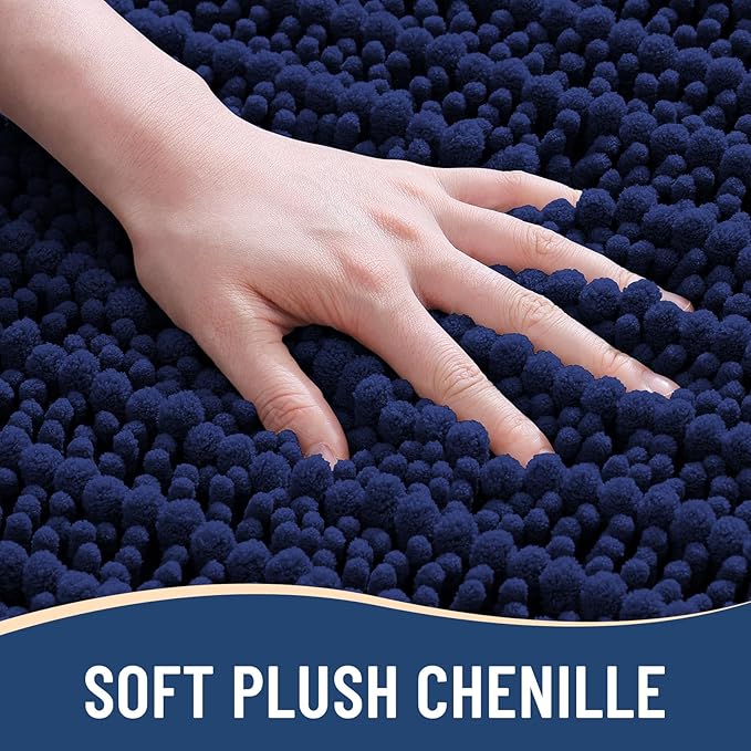Arotive Luxury Chenille Bathroom Rug Mat, Extra Soft Thick Absorbent Shaggy Bath Rugs, Non-Slip Machine Wash Dry, Plush Bath Mats for Bathroom, Shower and Tub, 60x20, Navy