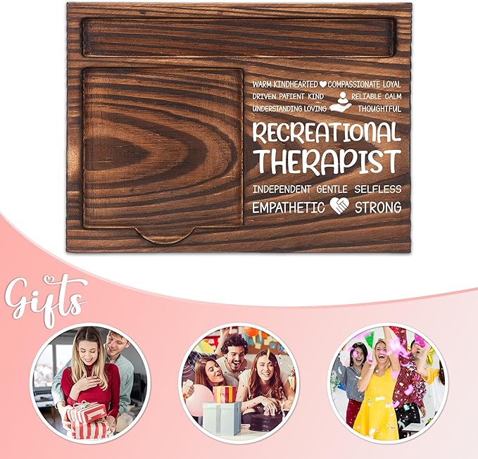 Recreational Therapist Appreciation Gifts, Thank You Gift for Recreational Therapist, Play Therapy Office Coworkers Staff Gifts, Sticky Note Holder Wooden Notepad & Pen Holder 6.5" x 4.7" - FTA270