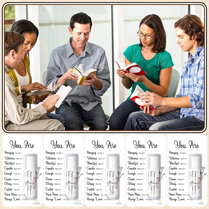 100 Pack Christian Religious Gifts Bulk Bible Verse Lip Balms 5 Flavor for Women Men Christian Religious Church Party Favors with Scripture Inspirational Gifts for Coworkers Staff (Classic)