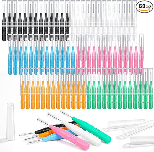 120Pcs Interdental Brushes, 360° Bendable Soft Bristles Braces Flossers Brush Dental Brushes Between Teeth Dental Floss Picks for Gum Braces Oral Teeth Cleaning Tool