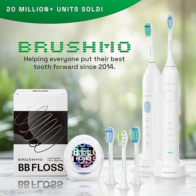 Brushmo Gum Care Sensitive Replacement Toothbrush Heads, Compatible with Philips Sonicare Click-on Toothbrush Handles, 8 Standard Heads, Extra Soft Dupont Bristles for Sensitive Teeth, BM658, White