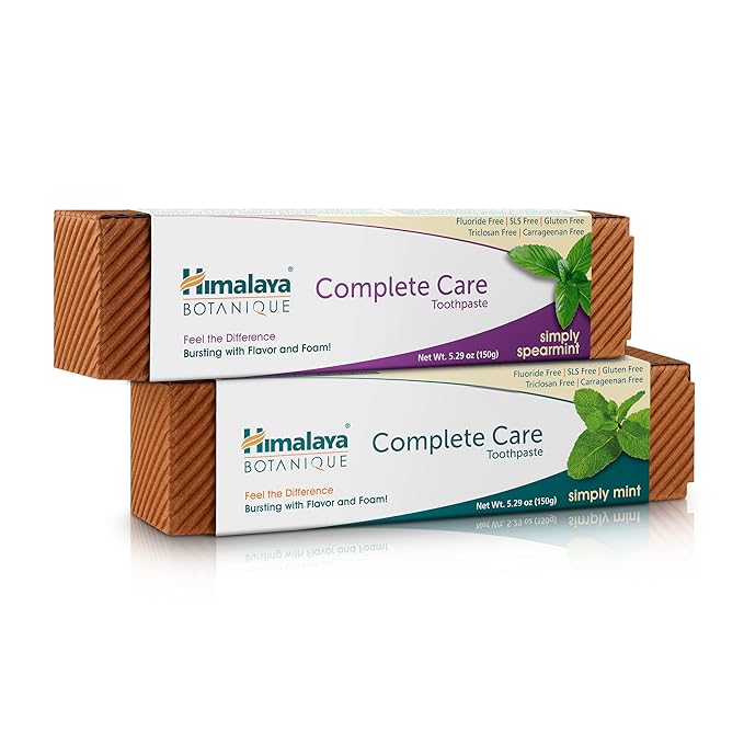 Himalaya Botanique Complete Care Toothpaste, Herbal, Variety Pack, Mint and Spearmint Flavor, Fights Plaque, Freshens Breath, Fluoride Free, No Artificial Flavors, SLS Free, Cruelty Free, 5.29 Oz