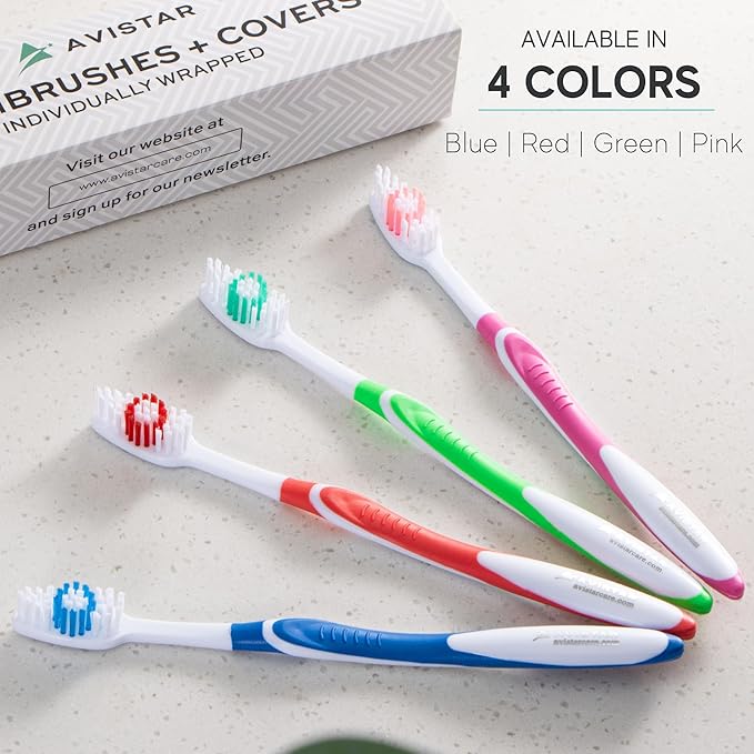 4 Pack Toothbrushes for Adults - Individually Wrapped Medium Bristle Toothbrushes with Covers - Pink - Convenient & Affordable Dental Care for Travel, Hotels, Airbnb, Missions & More