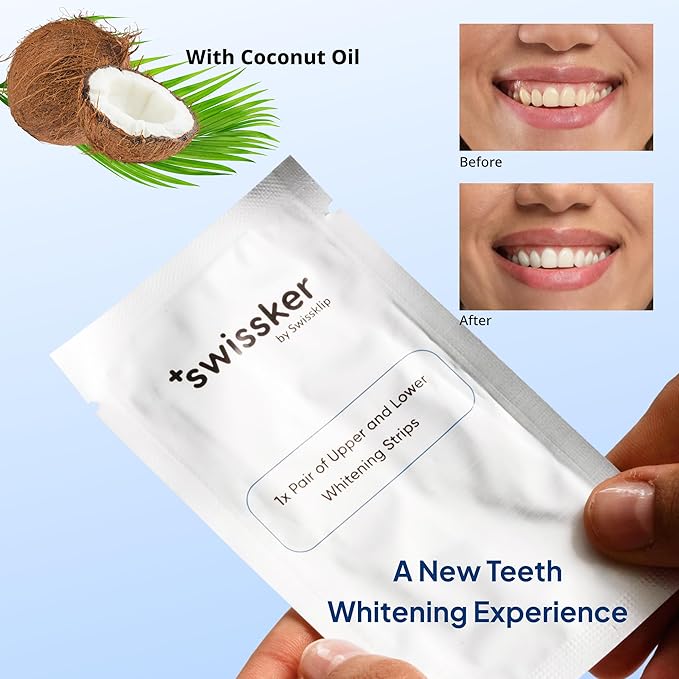 Swissklip ShineStrips Teeth Whitening Strips, Enamel Safe, Dentist Formulated, Visible Results in 2–3 Treatments, 28 Strips (14 Upper + 14 Lower)
