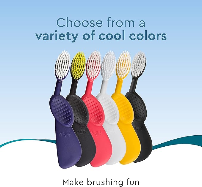 RADIUS Flex Brush Toothbrush Designed to Improve Gum Health & Reduce Gum Issues - Right Hand - Purple/Watermelon/Mint Green - Pack of 3