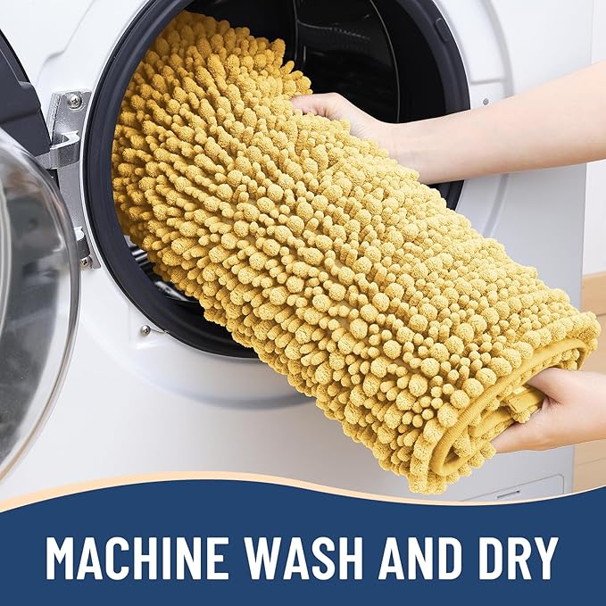 Arotive Luxury Chenille Bathroom Rug Mat, Extra Soft Thick Absorbent Shaggy Bath Rugs, Non-Slip Machine Wash Dry, Plush Bath Mats for Bathroom, Shower and Tub, 59x35, Yellow
