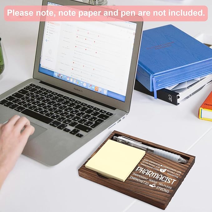 Pharmacist Appreciation Gifts, Thank You Gift for Pharmacist, Pharmacy Office Coworkers Staff Appreciation Gifts, Sticky Note Holder Wooden Notepad & Pen Holder 6.5" x 4.7" - FTA267