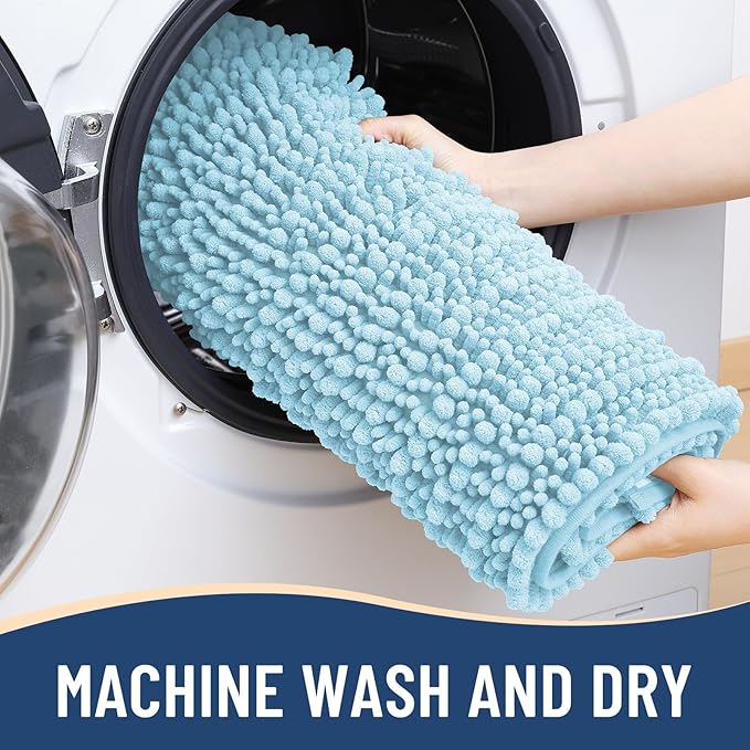 Arotive Luxury Chenille Bathroom Rug Mat, Extra Soft Thick Absorbent Shaggy Bath Rugs, Non-Slip Machine Wash Dry, Plush Bath Mats for Bathroom, Shower and Tub, 44x24, Blue