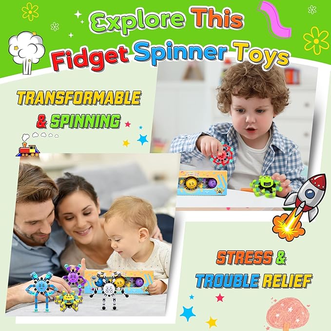 18 PCS Christmas Stocking Stuffers Fidget Spinner Toys for Kids & Adults,Party Favors Supplies Goodie Bags Birthday Gifts,Classroom Small Prizes Bulk Boys Girl Travel Sensory Toy for 3-5-8-12