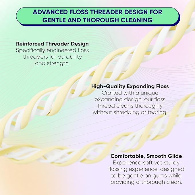 Something Nice NanoFloss Threader for Teeth, Vegan Dental Floss Thread, nHAP1000D Polyester Fiber Waxed with Nano Hydroxyapatite for Enamel Care Kid Friendly, Bubblegum Flavored, 42M
