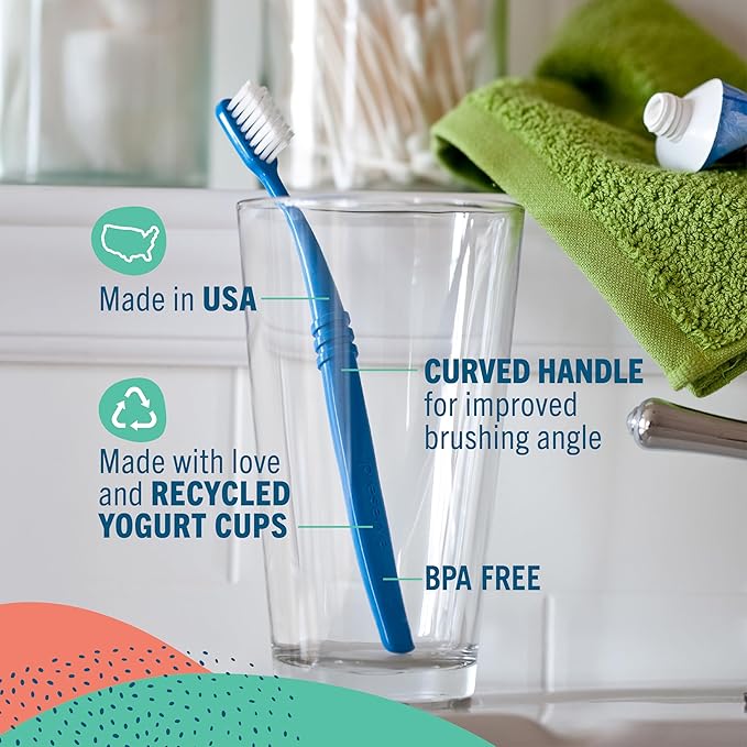 Preserve Eco Friendly Adult Toothbrushes, Made in The USA from Recycled Plastic, Soft Bristles, Paperboard Package, Colors Vary, 6 Count (Soft)