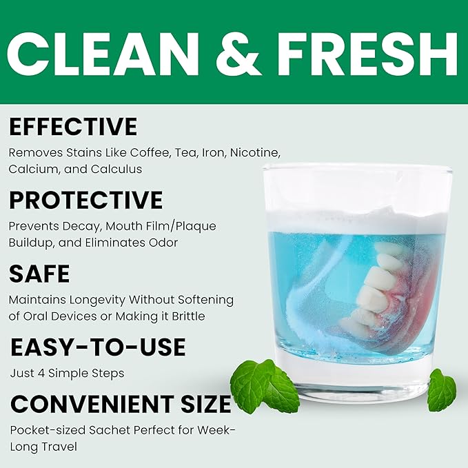 Pro Tech Retainer Cleaner - 180-220 Cleanings (0.17 Per Cleaning) 22 Pack/6 Month Supply - For Clear Aligners, Dentures, Retainers, Mouth Guards & Night Guards - Cleaning Crystals, Mint