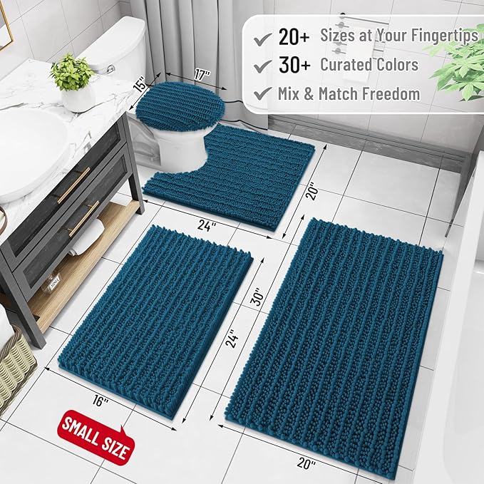 Arotive Luxury Round Chenille Bathroom Rug Mat, Extra Soft Thick Absorbent Shaggy Bath Rugs, Non-Slip Machine Wash Dry Plush Bath Mats for Bathroom, Shower and Tub, 24x24, Peacock Blue