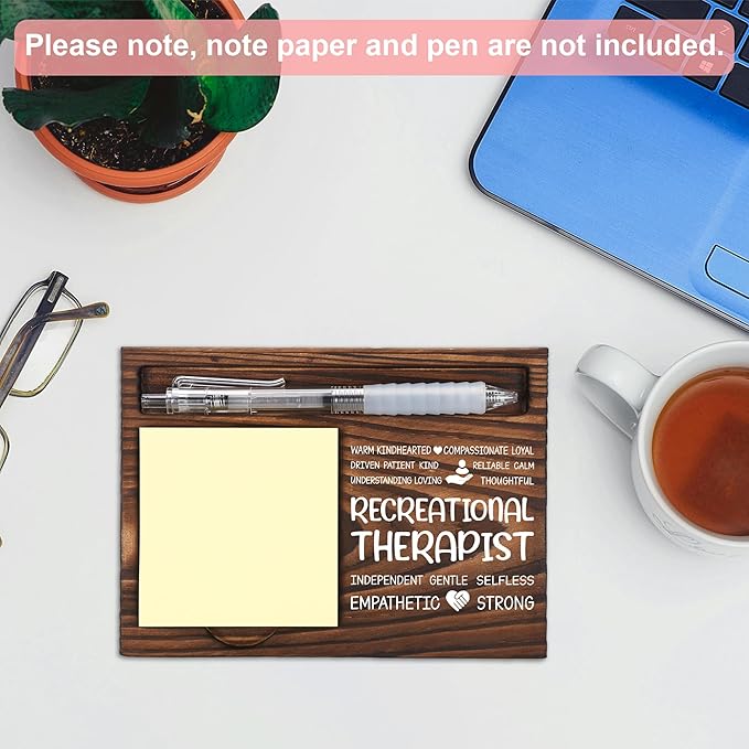 Recreational Therapist Appreciation Gifts, Thank You Gift for Recreational Therapist, Play Therapy Office Coworkers Staff Gifts, Sticky Note Holder Wooden Notepad & Pen Holder 6.5" x 4.7" - FTA270