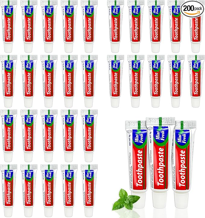 200 pcs Bulk Travel Size Toothpaste, 0.176 oz Extra Small Toothpaste Travel Size Bulk Disposable for Hotel, Guests, Homeless, Charity, Mint (Mini Size, Only for Single Use)