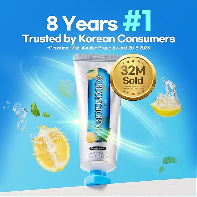 Plaque Care Toothpaste (3 Pack, Lemon Mint) – Natural Fluoride Korean Toothpaste for Plaque Removal, Tartar Control, Strengthens Enamel, Paraben & SLS Free (3.52fl oz / 100g)