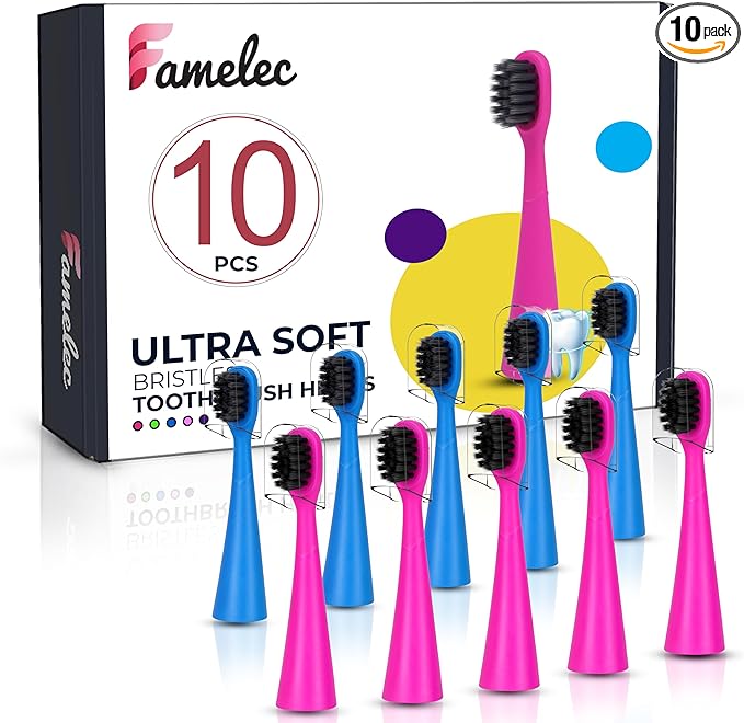 10Pcs for Burst Kids Replacement Heads, Perfect Fit for Burst Toothbrush Heads Kids, Ultra Soft Bristles for Deep Clean, Perfect for Toothbrush Heads (Pink and Blue)