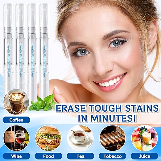 Teeth Whitening Pen, 4 Pack Tooth Whitening Gel Formula for Instant Stain Removal, Brightens Smile & Neutralizes Yellow Tones, Safe for Sensitive Teeth, Mint Flavor