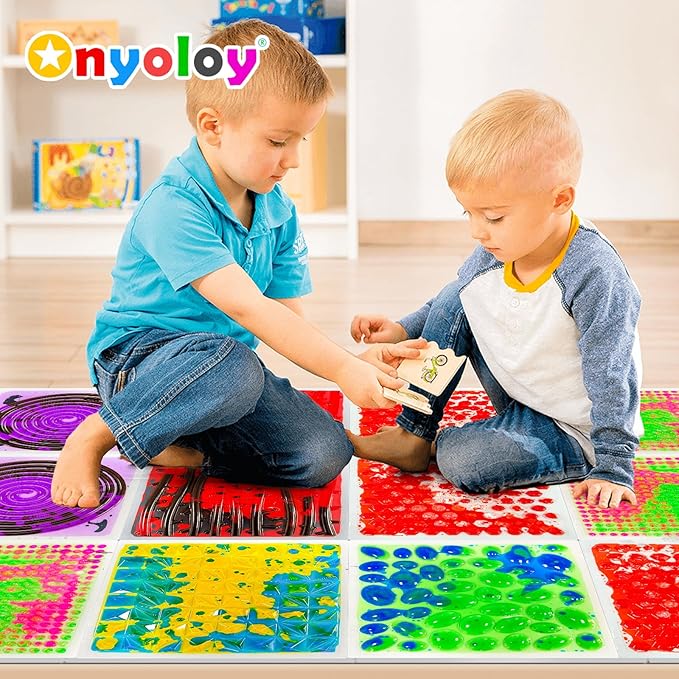 Textured Sensory Liquid Tile - Set of 6 Square Lava Tiles, Sensory Mat for Ages 3 to Adult, 12" x 12", Red