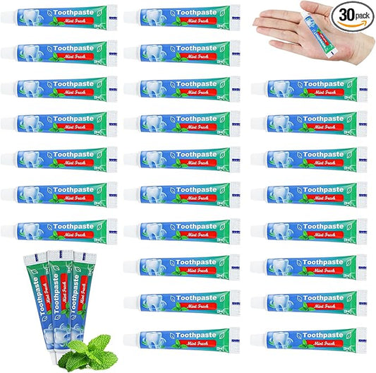 0.35 oz Bulk Travel Size Toothpaste,30 Tubes 10 Grams Extra Small Toothpastes Travel Size Bulk 0.8x3.5 inches Mint Flavor Mini Disposable Toothpaste for Hotel,Guests,Homeless,Office