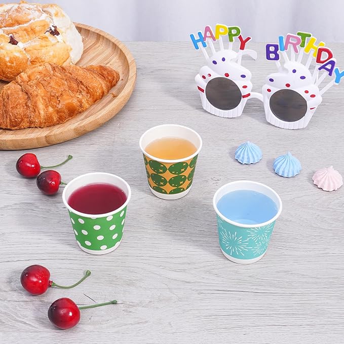 Tamone 600 Pack 3 oz Bathroom Cups, Small Paper Cups, Mini Disposable Cups Fireworks Design, Blue, Green Mouthwash Cups for Party, Picnic, BBQ, Travel, Home and Event