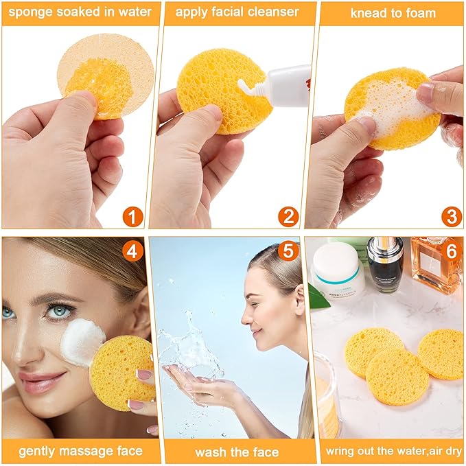50 Pcs Compressed Facial Sponges Facial Makeup Natural Cosmetic Spa Sponges for Women Cleansing, Exfoliating Mask, Makeup Removal, Dead Skin, and Dirt, Travel Essentials(Yellow)