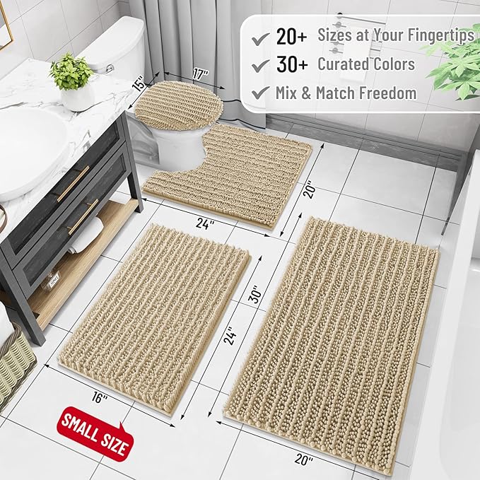 Arotive Luxury Round Chenille Bathroom Rug Mat, Extra Soft Thick Absorbent Shaggy Bath Rugs, Non-Slip Machine Wash Dry Plush Bath Mats for Bathroom, Shower and Tub, 24x24, Beige