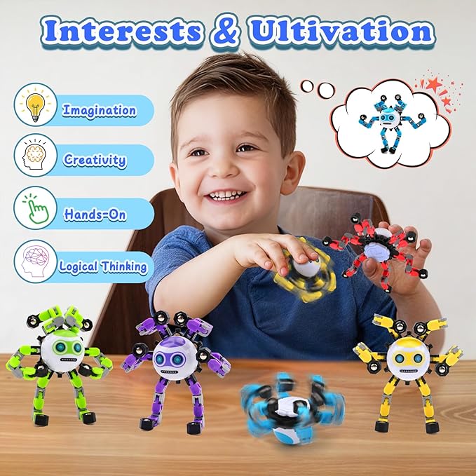 3 PCS Transformable Fidget Spinners Toys for Kids and Adults Stress Relief Sensory Toy for Teens Boys Autism Cool Fingertip Gyros Boy Girl Travel Party Favors Birthdays Gifts Stocking Stuffer