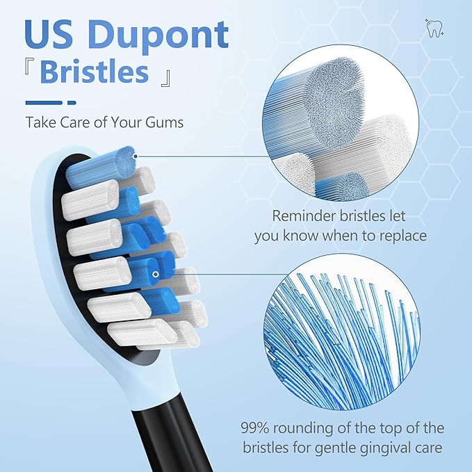 Replacement Toothbrush Heads for Philips Sonicare Electric Toothbrush, 2-in-1 Tongue Cleaner, 6 Pack, Ice Blue, Black, Suitable for Philips Sonicare Heads, C2, C1, C3, W1, W2, W3, G1, G2, G3