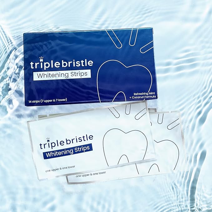 Triple Bristle Teeth Whitening Strips, Sensitive Teeth Friendly, 14 Whitening Strips Per Box, Mint and Coconut Teeth Whitening Strip, Enamel Safe - Without Sensitivity, 2 Pack