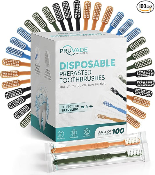 100 Pack Disposable Toothbrushes with Toothpaste, Built in - Prepasted Toothbrushes Individually Wrapped |Single Use Waterless Tooth Brush with Soft Bristles for Hotel, Camping, Travel