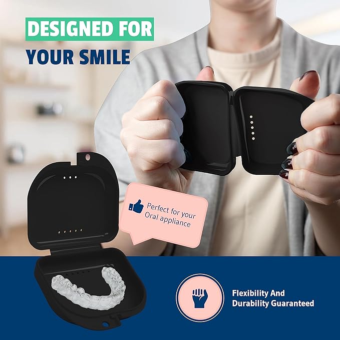 Orthodontic Retainer case with Vent Holes for Invisalign, Night Guard, Mouth Guard Retainer Holder & Partial Denture Case with Slim Aligner Remover Tool, Chewie, Brush & Carabiner Clip-Travel Pack