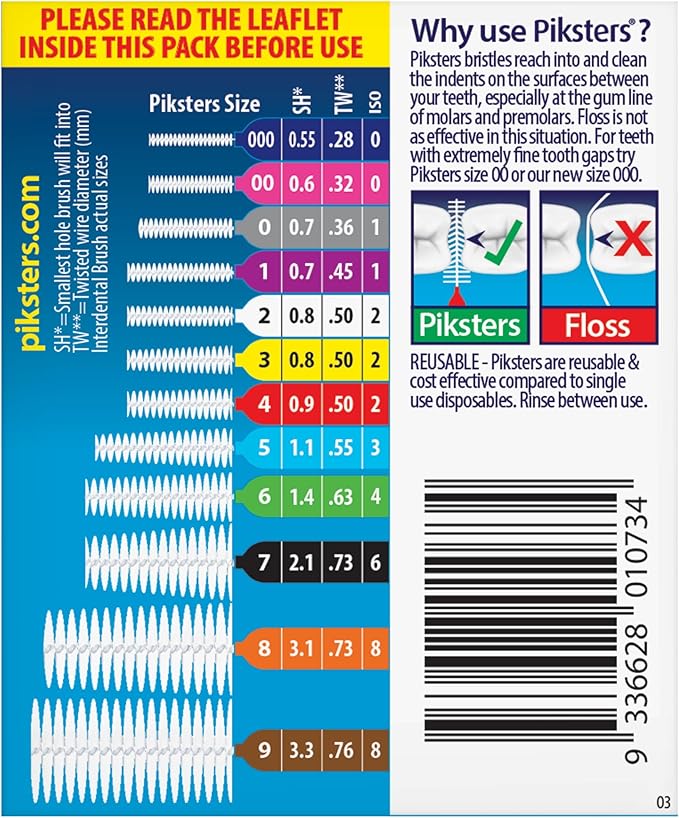 Piksters Interdental Brushes, 35 pk, Size 00, Interdental Tooth Brush for Extremely Tight Gaps, Gum Soft Bristles for Plaque Removal, Safe for Braces