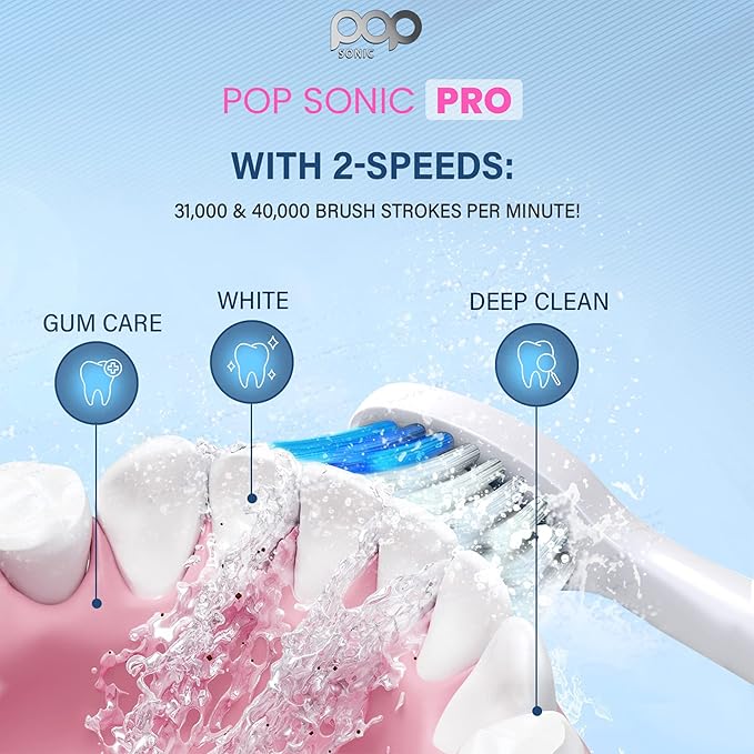 Pop Sonic The Ultimate Pro Toothbrush (Silver) | Rechargeable Tooth Brush w/Up to 40,000 Brush Strokes/Minute - Long-Lasting Dupont Nylon Bristles - for Teens & Adults w/Quadrant Pacer & Timer