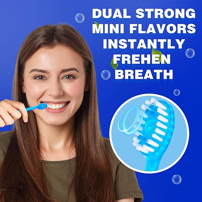 26 Pack Mini Disposable Toothbrushes with Toothpaste 5 in 1 Travel Portable Toothbrush Individually Wrapped with Toothpaste + Tongue Scraper + Picks+Floss Travel Case (Mix 4 Flavors, 26)
