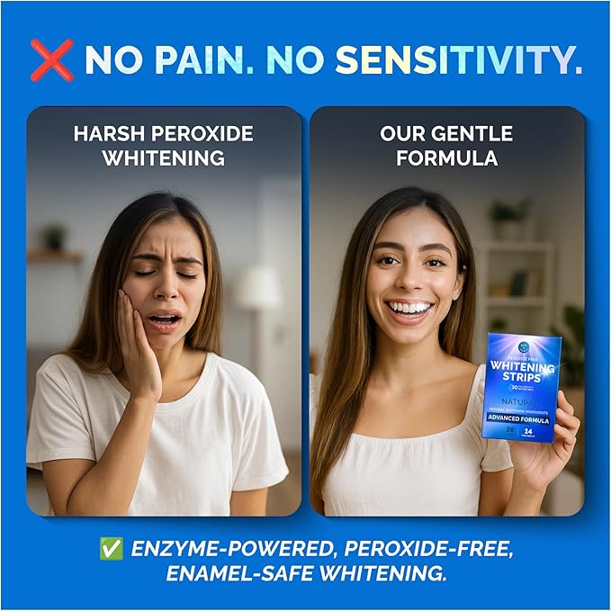 Whitening Strips for Sensitive Teeth – Enamel Safe, Peroxide-Free Coconut Teeth Whitening Strips with Natural Enzymes – Gentle White Stips for Sensitive Gums (28 Count (Pack of 1), Mint)