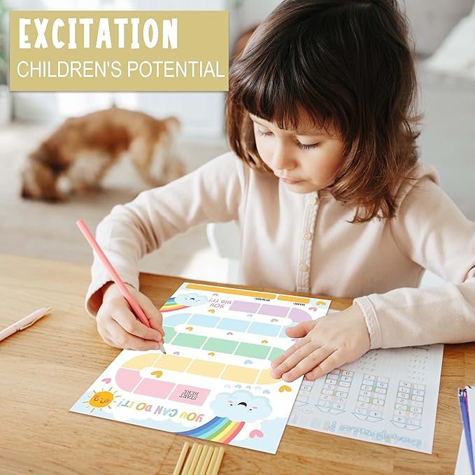 10 Rainbow Reward Chart with 216 Round Stickers, Incentive Behavior Chart for Kids at Home Classroom, Kids Routine Daily Chore Sticker Chart-A16