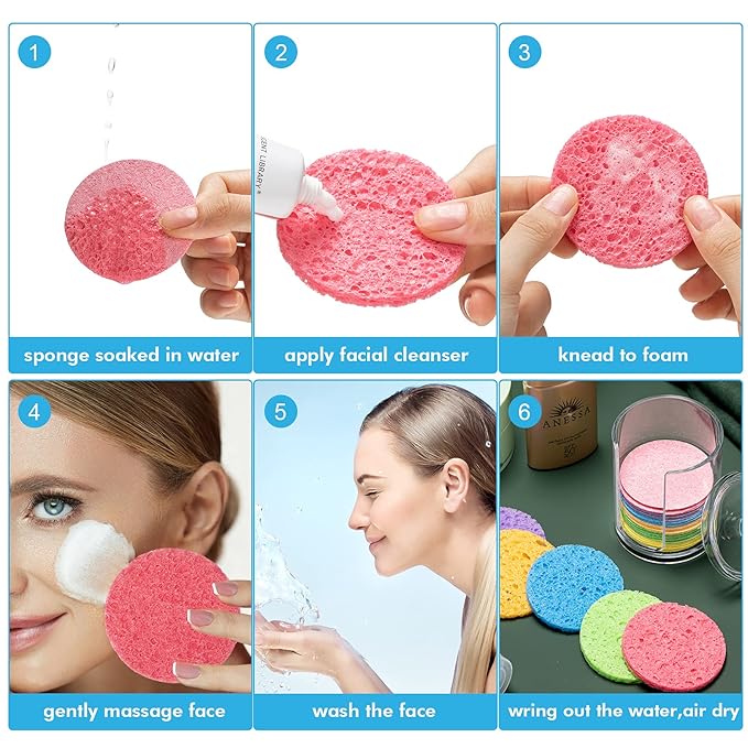 50 Pcs Compressed Facial Sponges Facial Makeup Natural Cosmetic Spa Sponges for Women Cleansing, Exfoliating Mask, Makeup Removal, Dead Skin, and Dirt, Travel Essentials(Multi-Color)