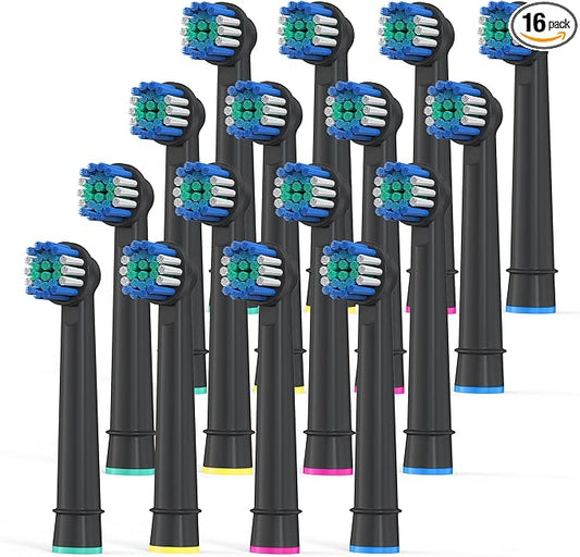 Replacement Toothbrush Heads Compatible with Oral B, Pack of 16 Professional Electric Toothbrush Heads Oral-b 7000, Clean, Oral B Pro 1000, 9600, 500, 3000, 8000 (Black)