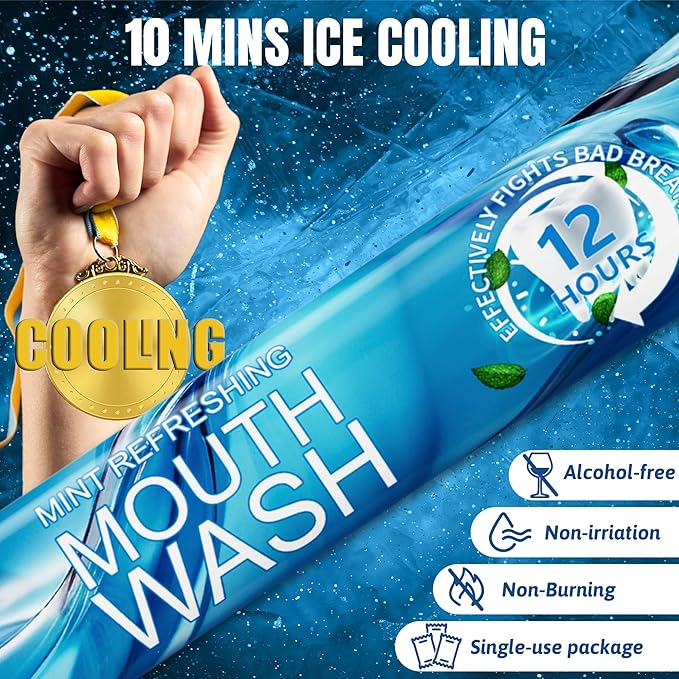 Portable Travel Size Mouthwash Packets - TSA-Approved Mini Mint Mouthwash for Adults, Alcohol & Fluoride-Free Oral Care for Air Travel, Dates & Office, 10 Individually Wrapped 0.4oz Packs