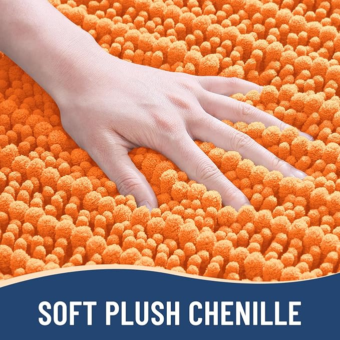 Arotive Luxury Chenille Bathroom Rug Mat, Extra Soft Thick Absorbent Shaggy Bath Rugs, Non-Slip Machine Wash Dry, Plush Bath Mats for Bathroom, Shower and Tub, 34x21, Orange