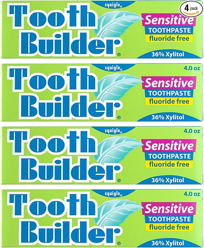 Squigle Tooth Builder SLS Free Toothpaste (Stops Tooth Sensitivity) Prevents Canker Sores, Cavities, Perioral Dermatitis, Bad Breath, Chapped Lips, 4 oz (16 Ounce (Pack of 4), Unflavored)